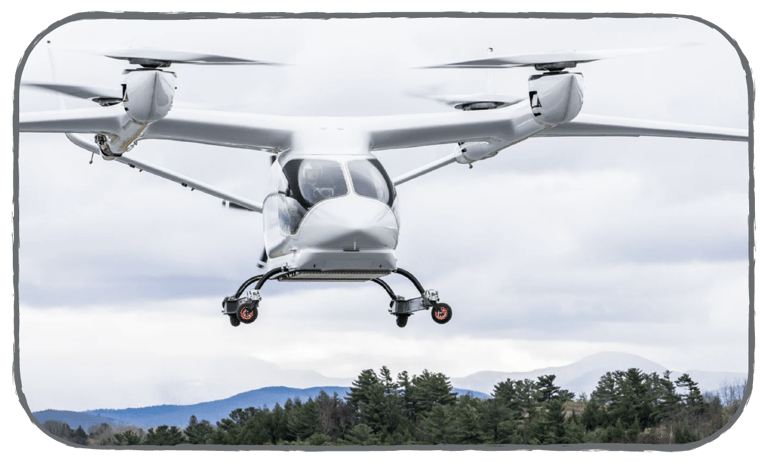 ALIA hovers in front of the mountains