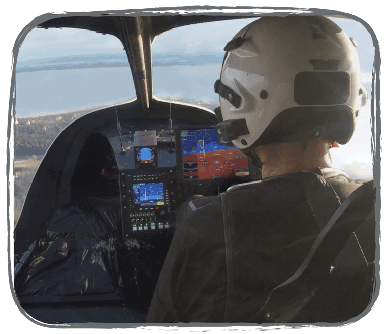 A view from behind the pilot during flight test